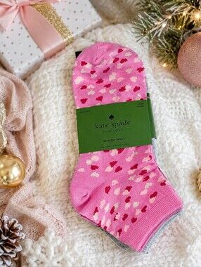 NWT Kate Spade New York Quarter Socks 3 Pair Pack Pink Hearts One Size